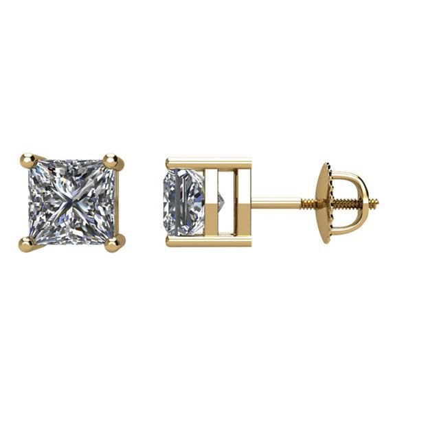 Princess-Cut Diamond Stud 14K Gold Earrings-14K Yellow Gold   0.75