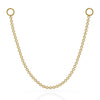14k yellow gold link chain piercing connector with two ring ends, front view on white