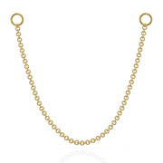 14k yellow gold link chain piercing connector with two ring ends, front view on white