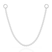 14k white gold link chain piercing connector with two ring ends, front view on white