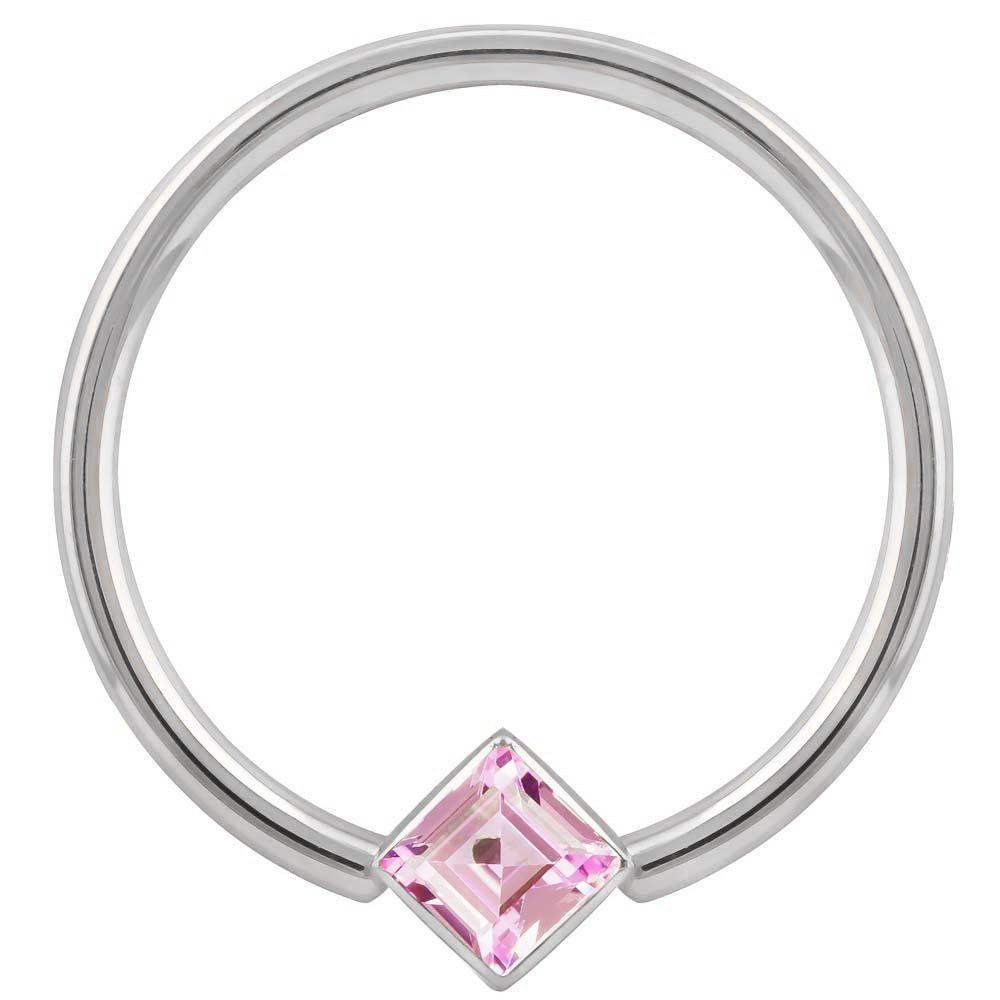 Pink Cubic Zirconia Princess Cut Corner Mount 14k Gold Captive Bead Ring-14K White Gold   12G (2.0mm)   3 4" (19mm)