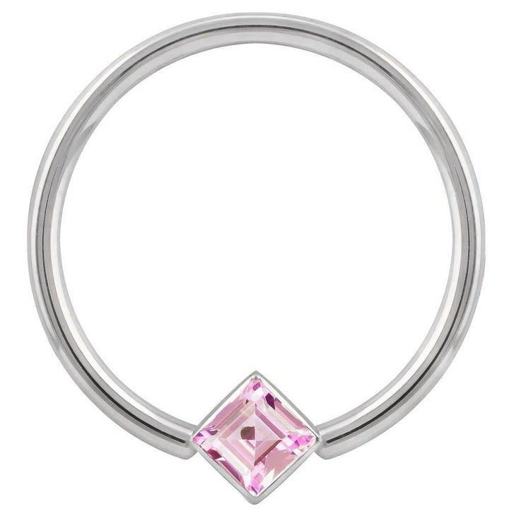 Pink Cubic Zirconia Princess Cut Corner Mount 14k Gold Captive Bead Ring-14K White Gold   12G (2.0mm)   3 4" (19mm)