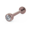 14k rose gold 2mm diamond bezel flat back labret, angled view on white background