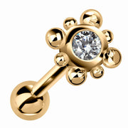14k yellow gold beaded bezel cartilage stud with clear cubic zirconia, angled product view