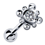 14k white gold beaded bezel cartilage stud with clear CZ, angled product view