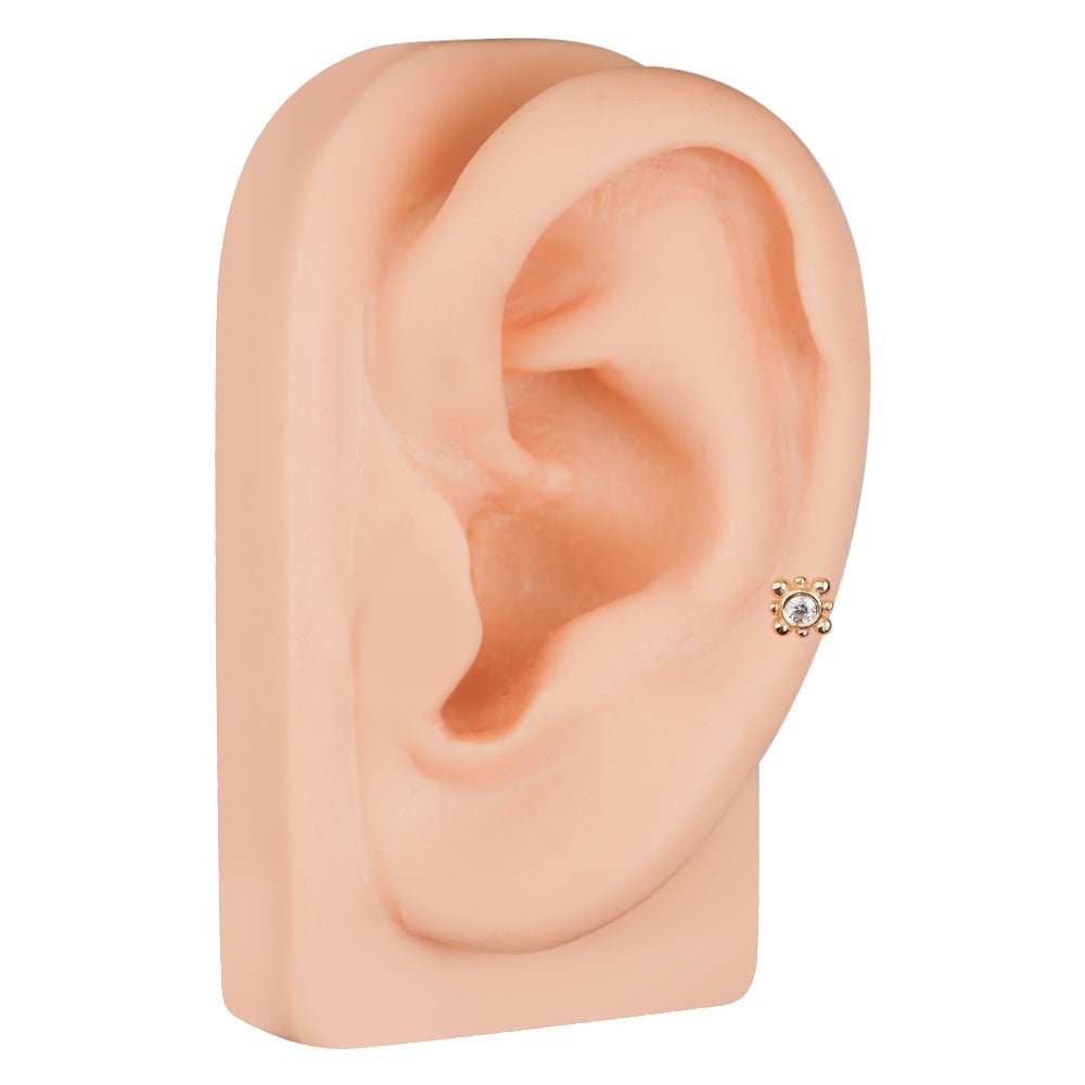 Genuine Birthstone Beaded Bezel-set 14k Gold Cartilage Earring