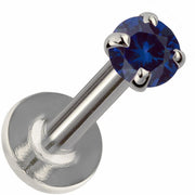 2mm blue sapphire flat back labret in 14k white gold showing cool-toned setting and disc back