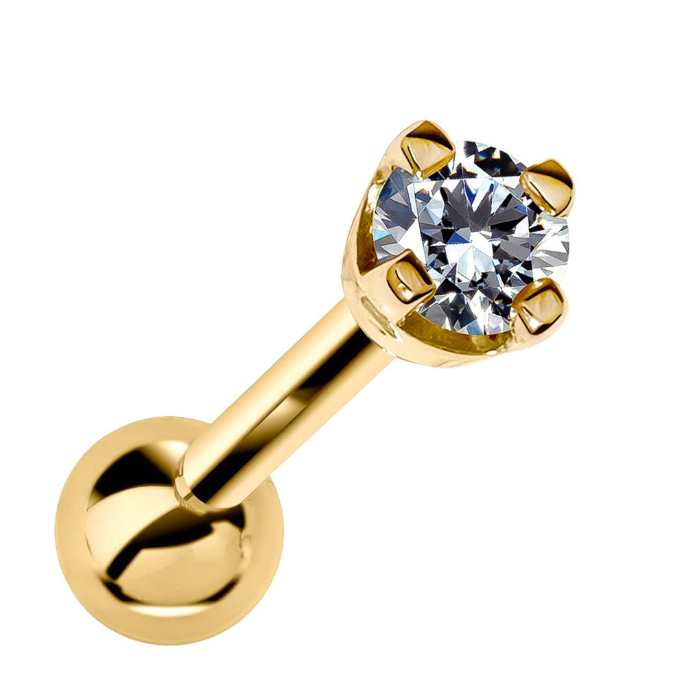 2mm Diamond High-Set Prong 14k Gold Cartilage Earring Stud-Yellow   VS1