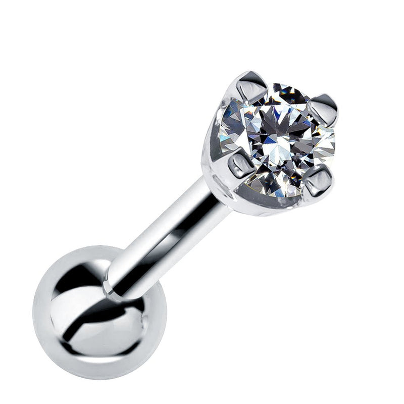 14k white gold 2mm diamond cartilage stud with high-set four-prong basket setting and ball back