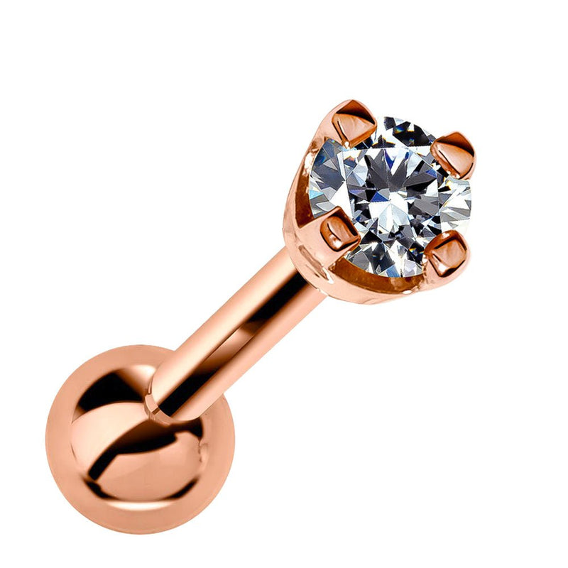 14k rose gold 2mm diamond cartilage stud with high-set prong basket setting and polished ball back