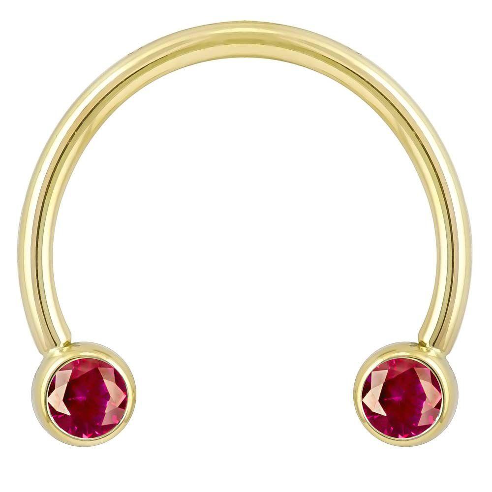 Red Cubic Zirconia Round Bezel 14k Gold Circular Barbell-14K Yellow Gold   16G (1.2mm)   1 2