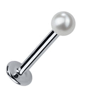 3mm cultured pearl flat back labret stud in 14K white gold, angled product view