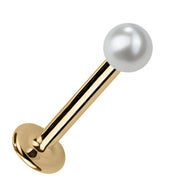 3mm cultured pearl flat back labret stud in 14K yellow gold, angled product view