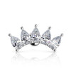14k white gold crescent climber cartilage stud with 5 pear-cut white sapphires, front view