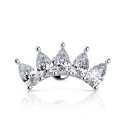 14k white gold crescent climber cartilage stud with 5 pear-cut white sapphires, front view
