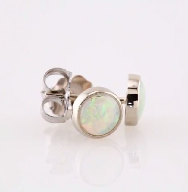 Bezel-Set Opal 14k Gold Stud Earrings