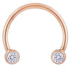 14k rose gold CZ circular barbell with dual bezel ends, 16G front view showing warm pink-gold tone
