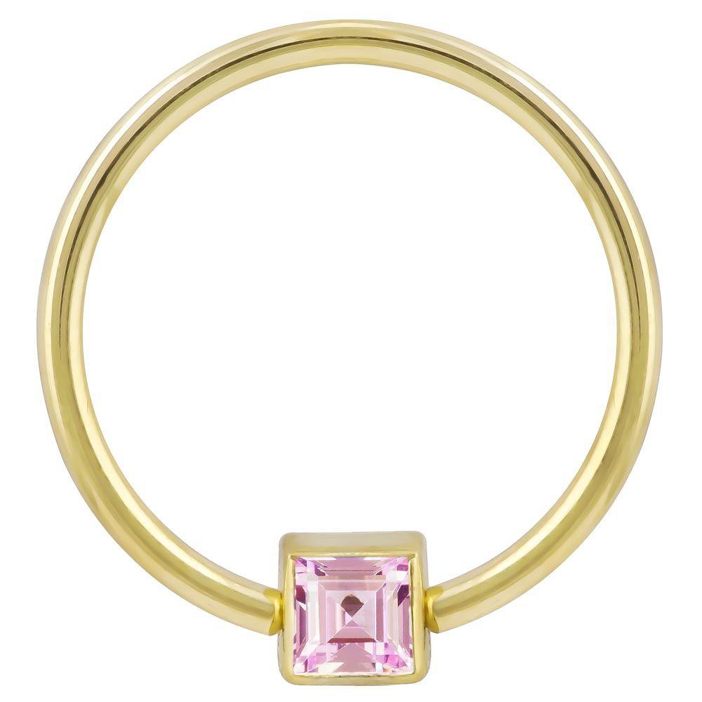 Pink Cubic Zirconia Princess Cut 14k Gold Captive Bead Ring-14K Yellow Gold   12G (2.0mm)   3 4