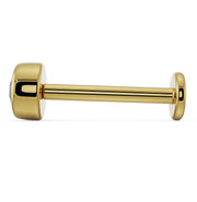 Side profile of 14k yellow gold 3mm diamond flat back labret showing post length and flat disc back