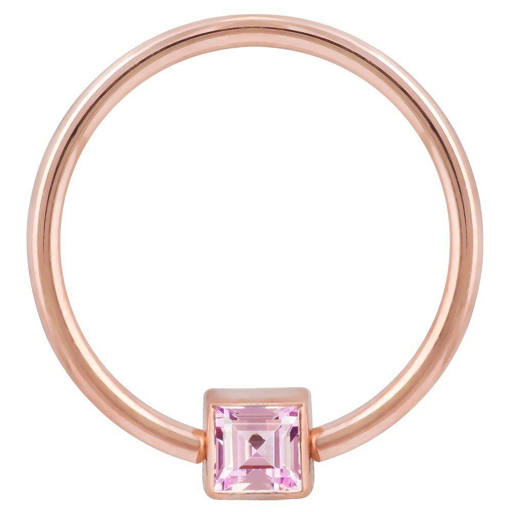 Pink Cubic Zirconia Princess Cut 14k Gold Captive Bead Ring-14K Rose Gold   12G (2.0mm)   3 4" (19mm)