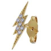 14k yellow gold diamond pavé lightning bolt stud earring showing front and butterfly backing