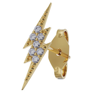 14k yellow gold diamond pavé lightning bolt stud earring showing front and butterfly backing