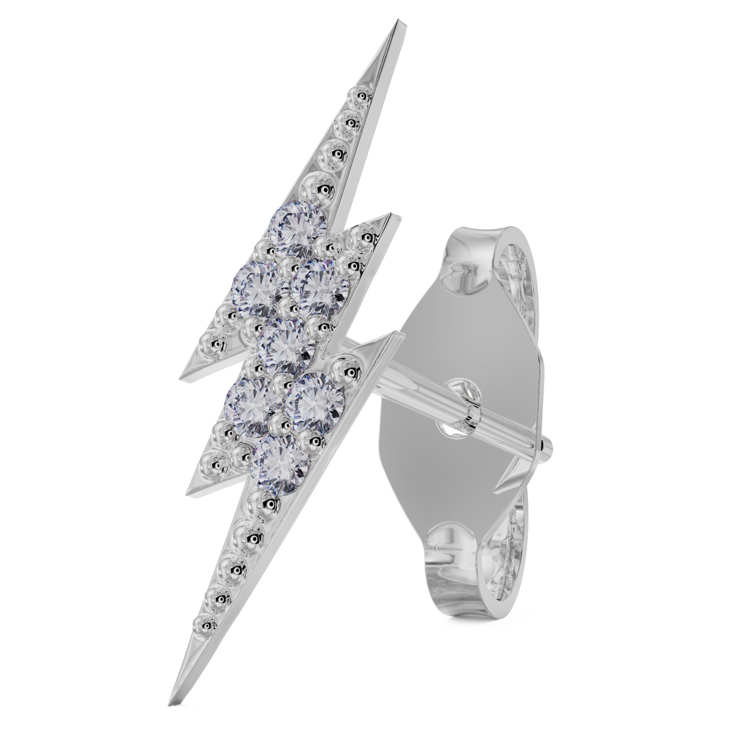 Diamond Pave Lightning Bolt 14k Gold Stud Earring-14k White Gold