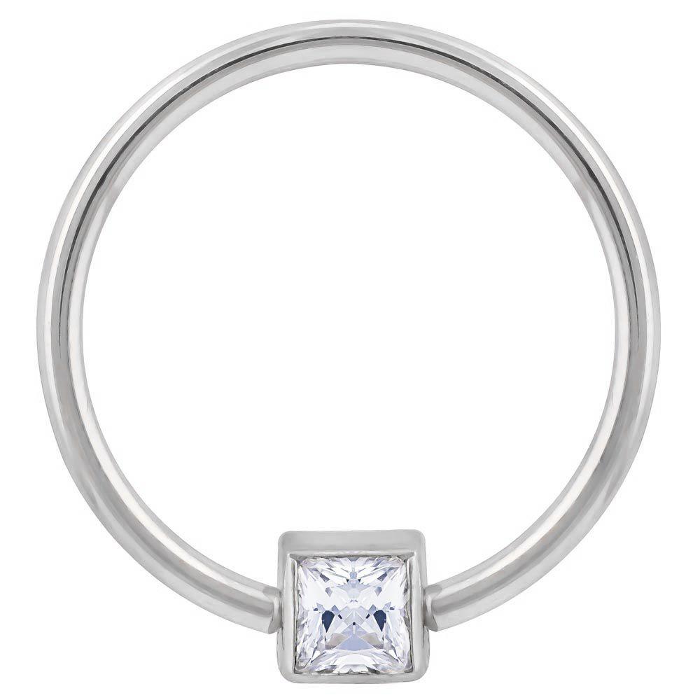 Cubic Zirconia Princess Cut 14k Gold Captive Bead Ring-14K White Gold   12G (2.0mm)   3 4" (19mm)