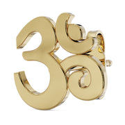 14k yellow gold Om symbol stud earring, angled front view showing polished finish and post