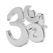 14k white gold Om symbol stud earring, angled view highlighting bright polished surface