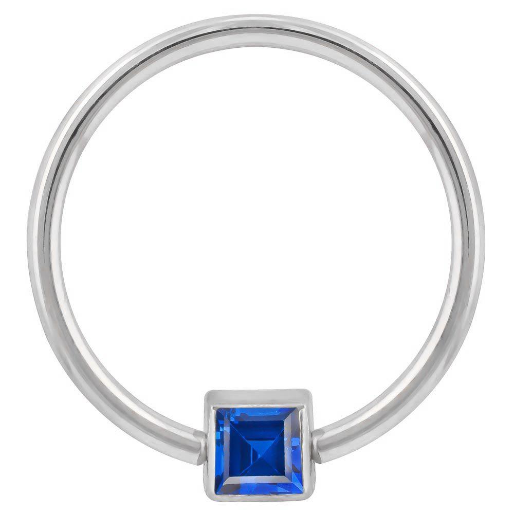 Blue Cubic Zirconia Princess Cut 14k Gold Captive Bead Ring-14K White Gold   12G (2.0mm)   3 4