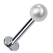 4mm cultured pearl flat back labret stud in 14K white gold, angled view showing post and flat disc