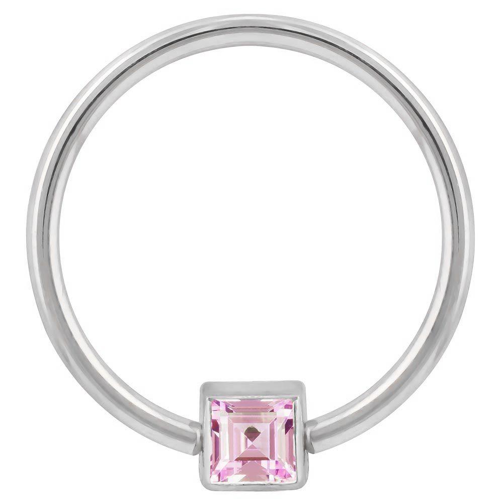 Pink Cubic Zirconia Princess Cut 14k Gold Captive Bead Ring-14K White Gold   12G (2.0mm)   3 4