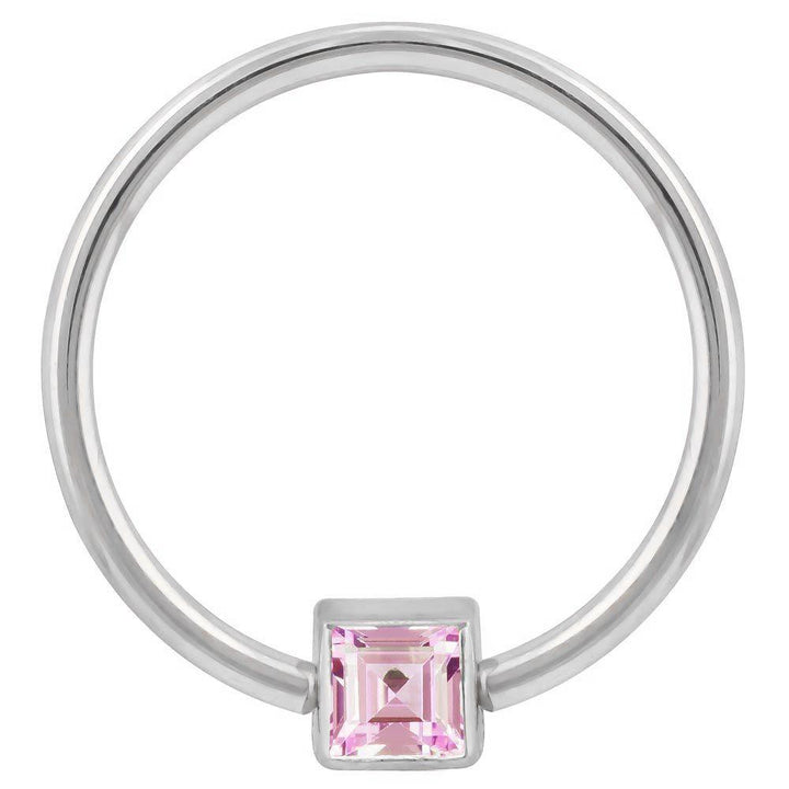 Pink Cubic Zirconia Princess Cut 14k Gold Captive Bead Ring-14K White Gold   12G (2.0mm)   3 4" (19mm)