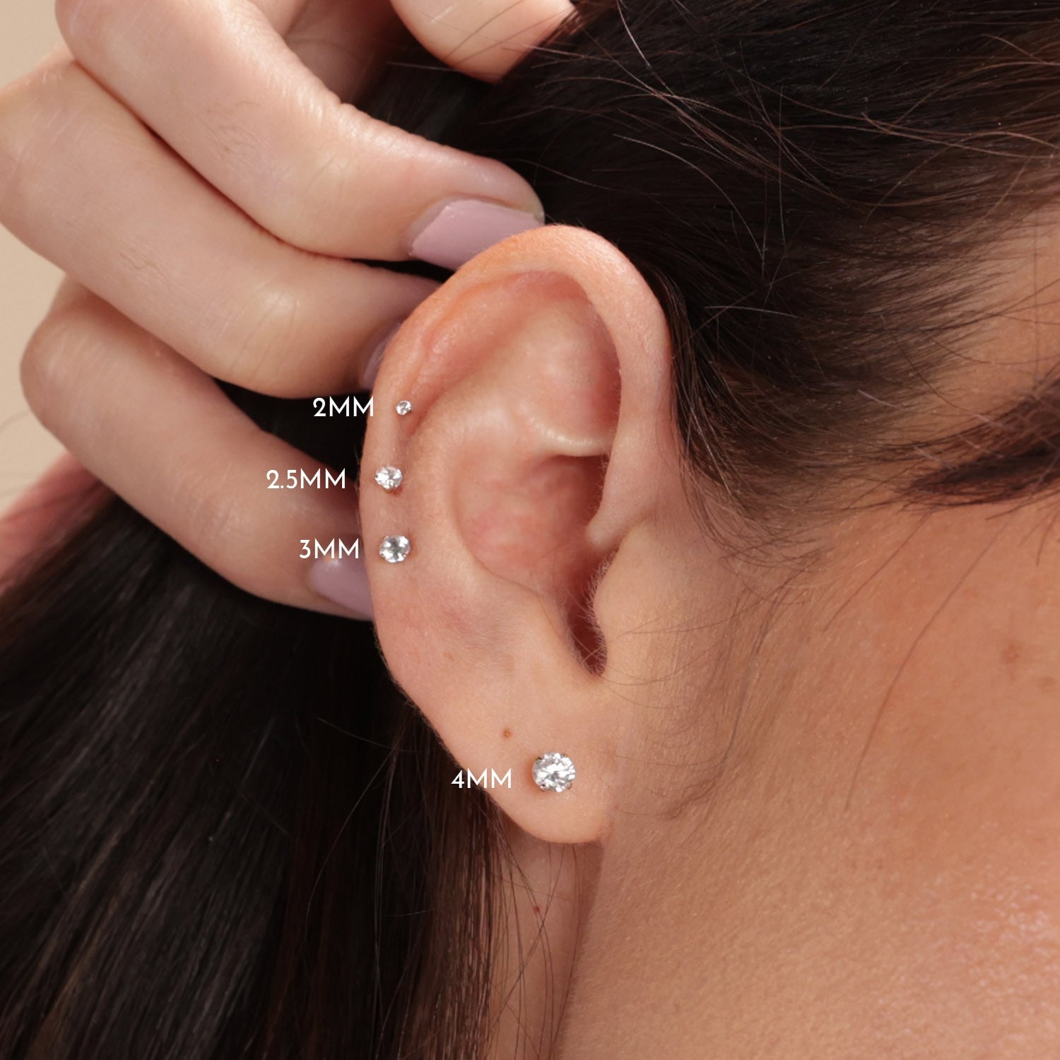 2.5mm CZ Low-Set Prong 14k Gold Labret Tragus Cartilage Flat Back Earring