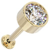 14k yellow gold 4mm CZ bezel-set flat back labret, angled view showing post and flat disc backing