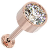 14k rose gold 4mm diamond bezel-set flat back earring, overhead angled view showing warm gold tone