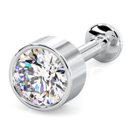 14k white gold 4mm diamond bezel flat back cartilage earring, angled front view on white background
