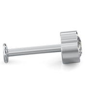 14k white gold 3.5mm diamond bezel flat back labret, side profile showing post length and disc backing