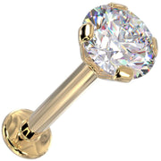 14k yellow gold 4mm diamond flat back labret, overhead angle showing multi-facet diamond sparkle