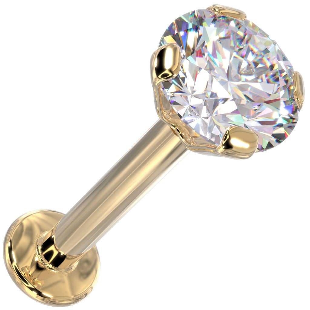 3.5mm Diamond Low-Set Prong 14k Gold Labret Cartilage Flat Back Earring-Yellow Gold   14G (1.6mm)   3 8