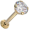 14k yellow gold CZ flat back labret with 3.5mm martini-set CZ, angled product view