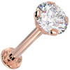 14k rose gold 4mm diamond flat back labret, overhead angle showing diamond fire and prong detail