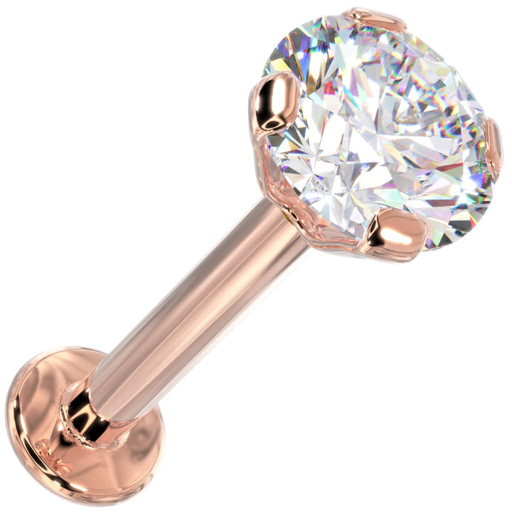 3.5mm Diamond Low-Set Prong 14k Gold Labret Cartilage Flat Back Earring-Rose Gold   14G (1.6mm)   3 8" (9.5mm)