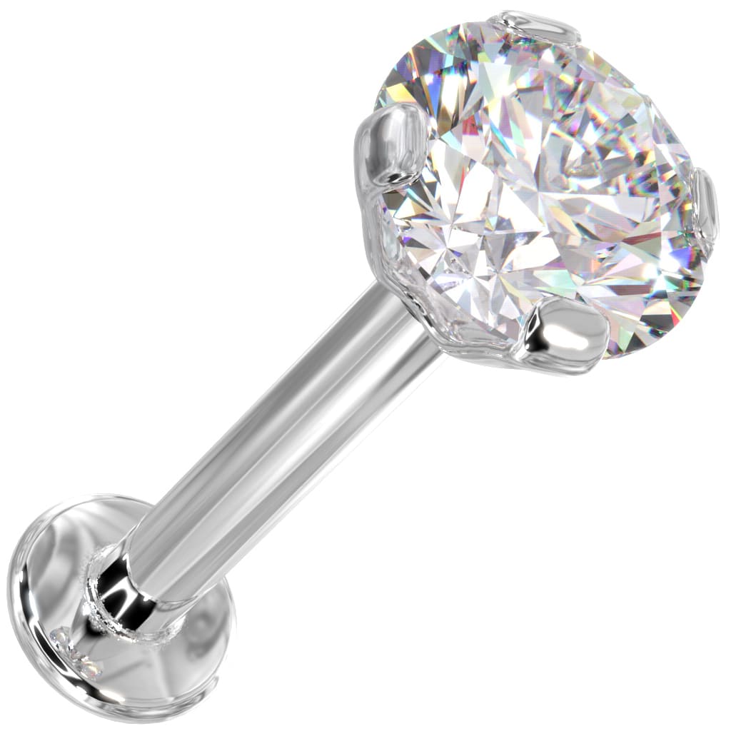 3.5mm Diamond Low-Set Prong 14k Gold Labret Cartilage Flat Back Earring-White Gold   14G (1.6mm)   3 8
