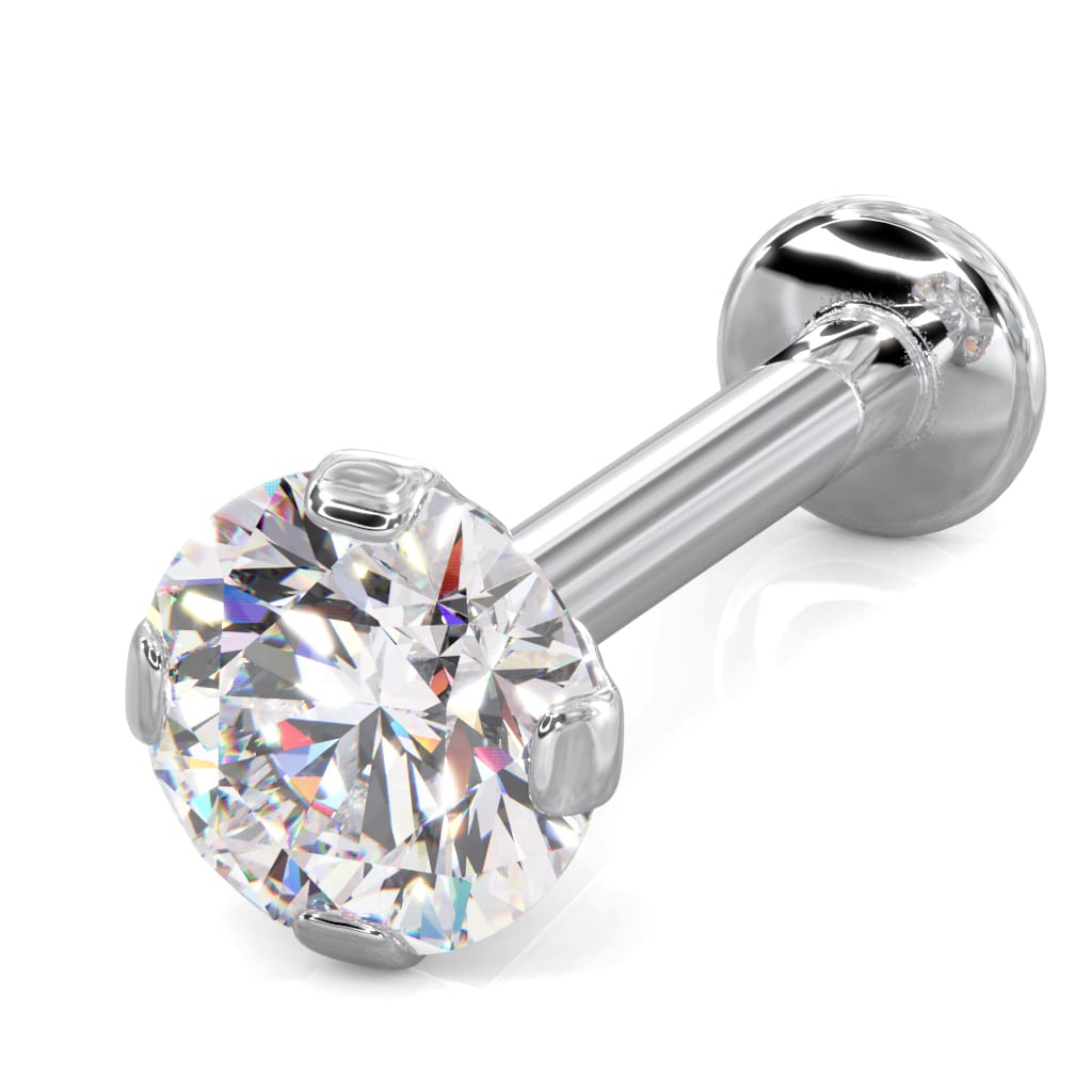 3.5mm CZ Low-Set Prong 14k Gold Labret Cartilage Flat Back Earring