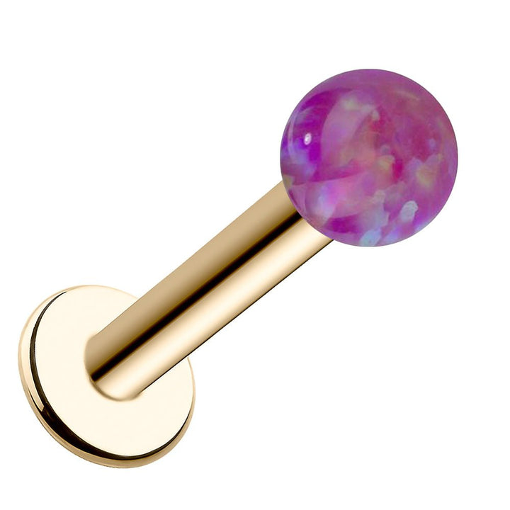 4mm Purple Opal 14k Gold Flat Back Labret Lip Ring Tragus Cartilage Earring-Yellow Gold   18G   5 16"