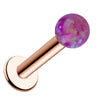 4mm purple opal flat back labret in 14k rose gold with warm blush-toned post and disc