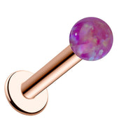 4mm purple opal flat back labret in 14k rose gold with warm blush-toned post and disc