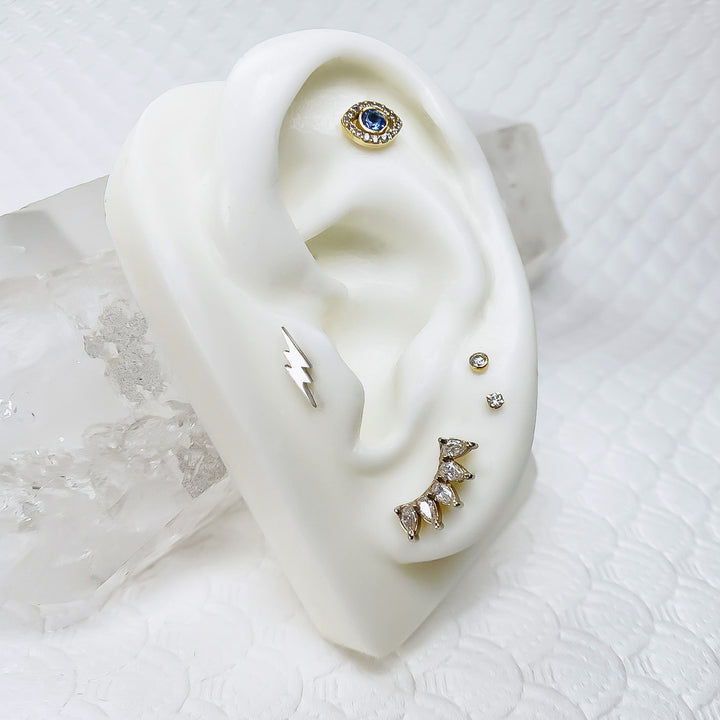 White Sapphire 5 Pears Crescent 14k Gold Earring